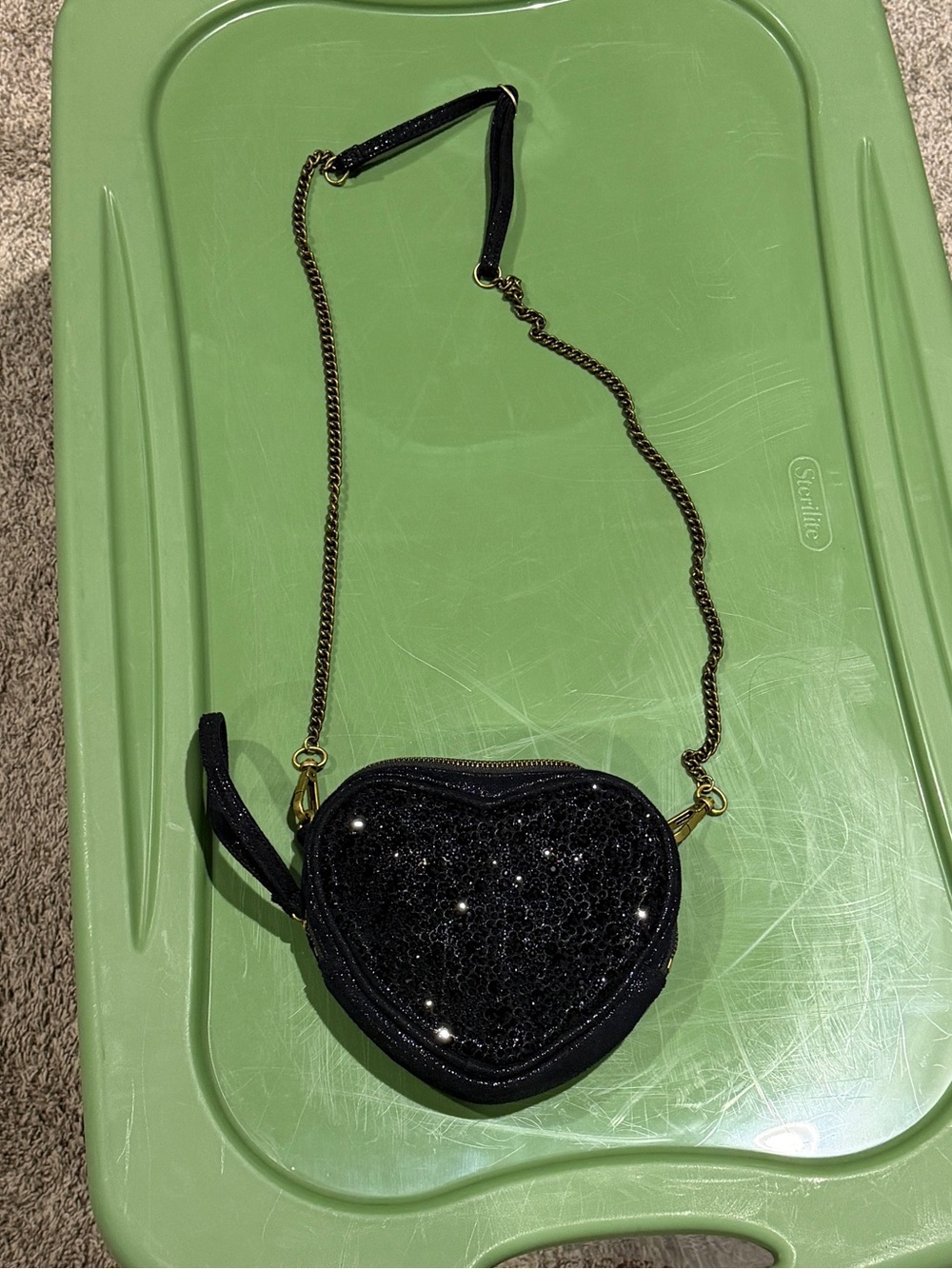 Sparkle Heart Mini Crossbody Bag in Black